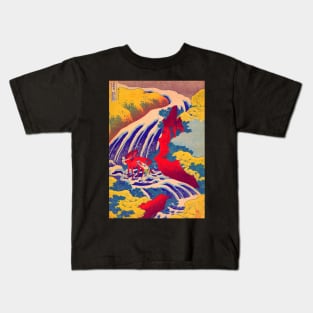 "Yoshitsune Falls, from the series Famous Waterfalls in Various Provinces" by Katsushika Hokusai (1833) TECHNICOLOR REMASTERED Kids T-Shirt